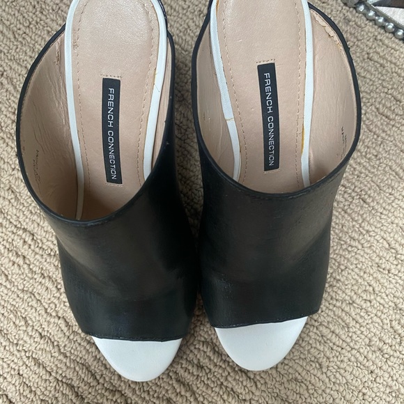 French Connection high heeled black/white mules - Picture 5 of 5